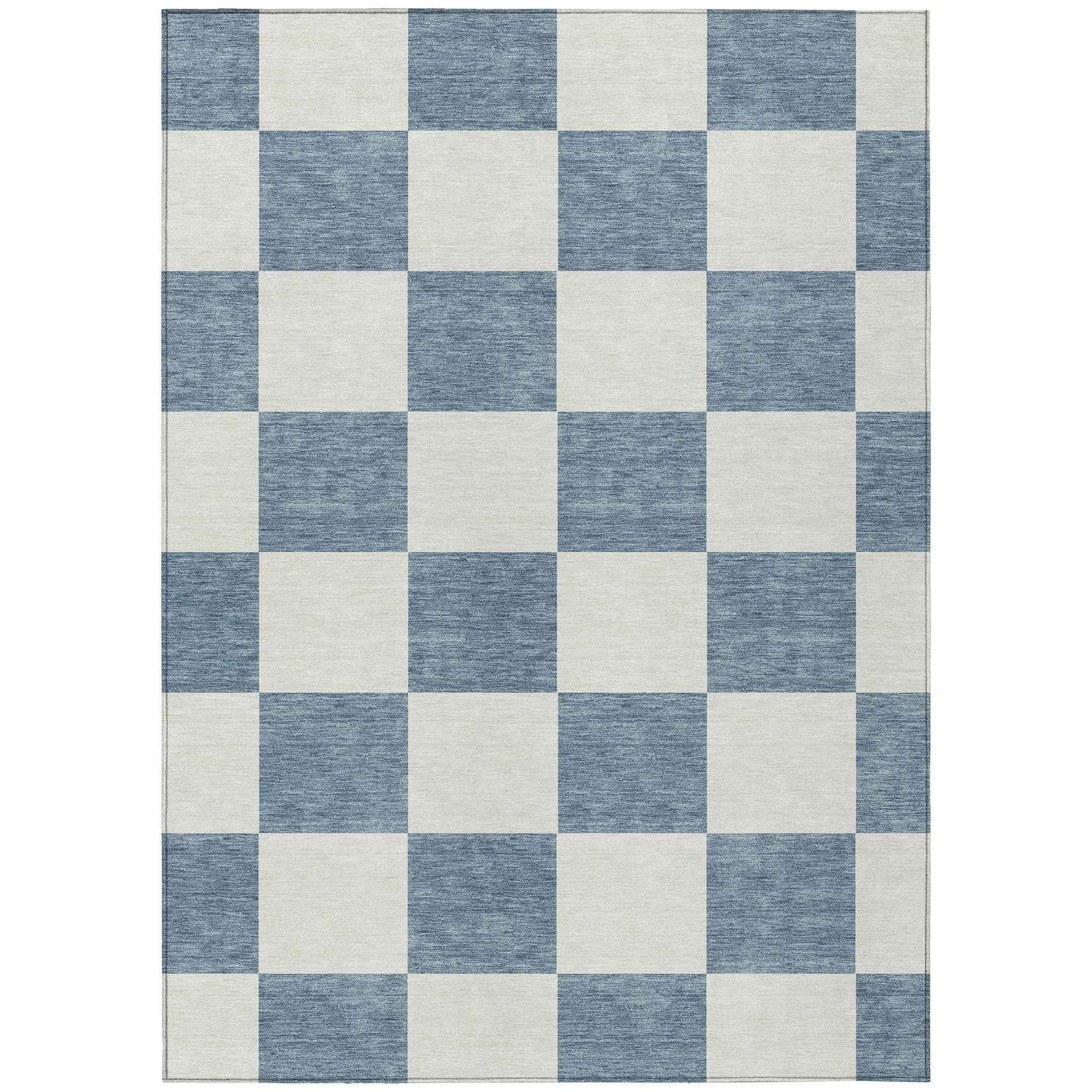 3' X 5' Denim Blue And Ivory Geometric Washable Indoor Outdoor Area Rug