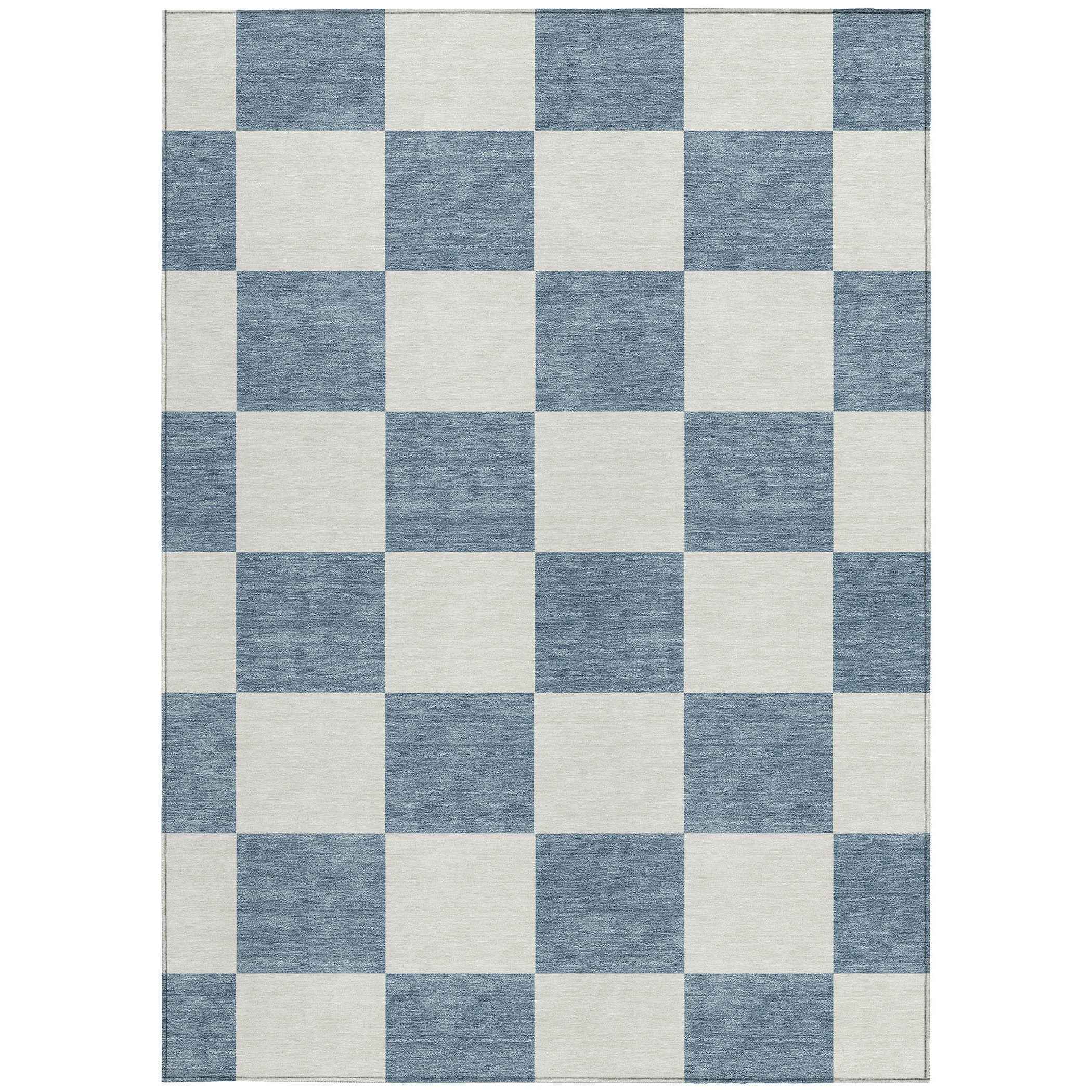 3' X 5' Denim Blue And Ivory Geometric Washable Indoor Outdoor Area Rug