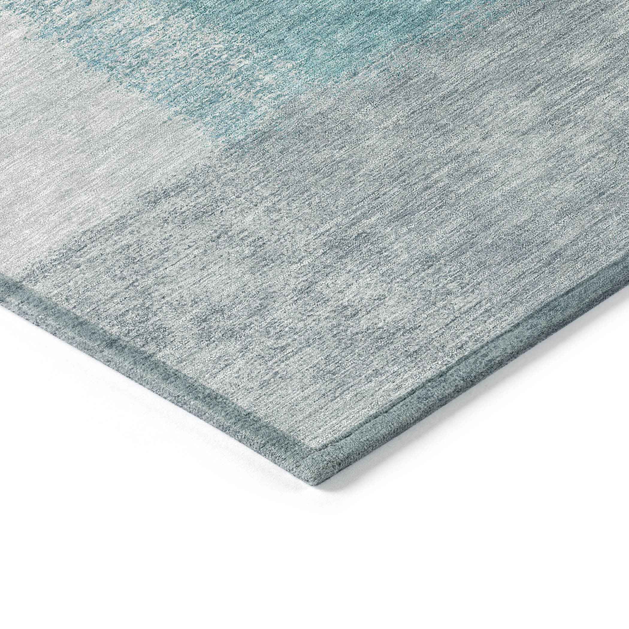 5' X 8' Teal Blue Ivory And Gray Abstract Washable Indoor Outdoor Area Rug