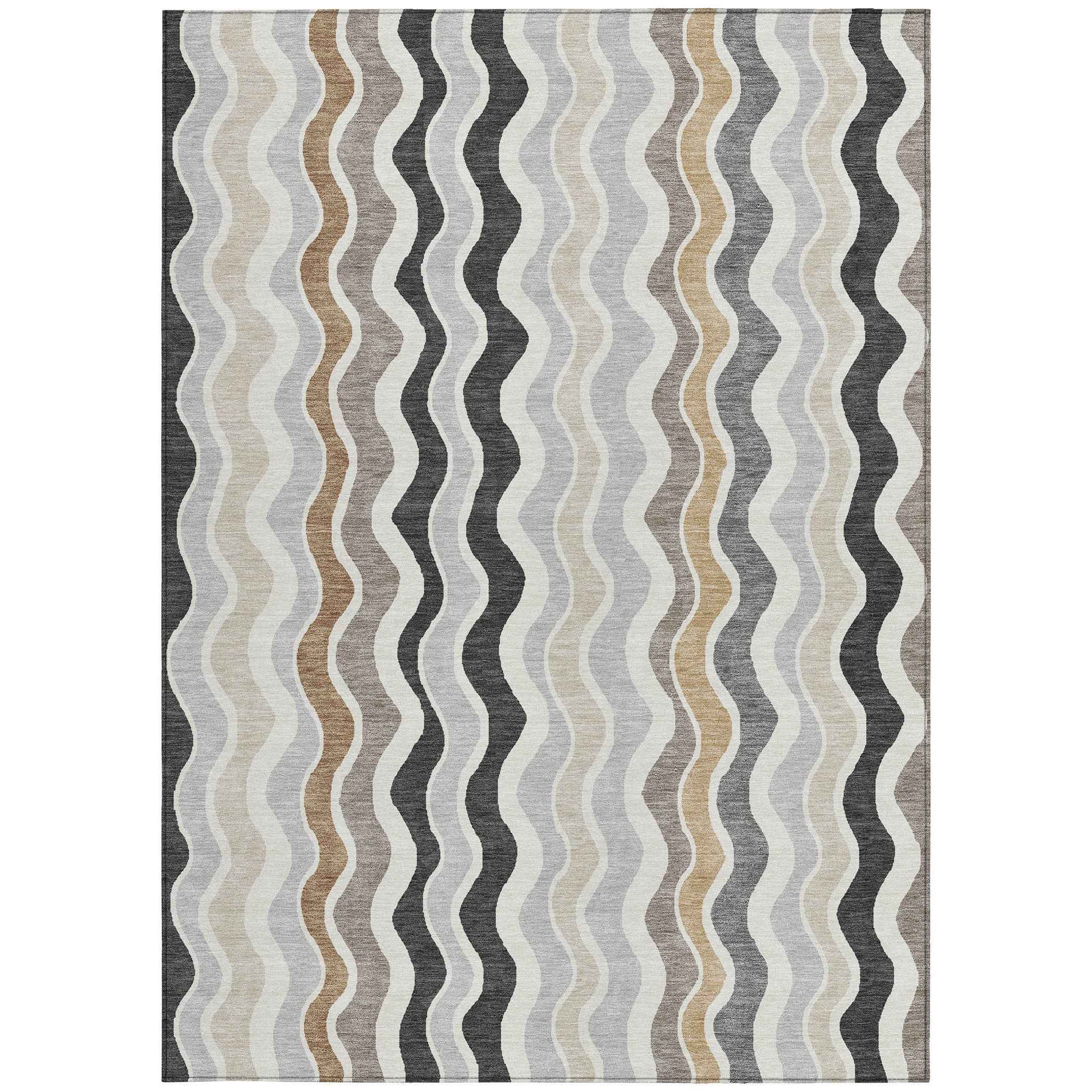 8' X 10' Charcoal Ivory And Gray Striped Washable Indoor Outdoor Area Rug