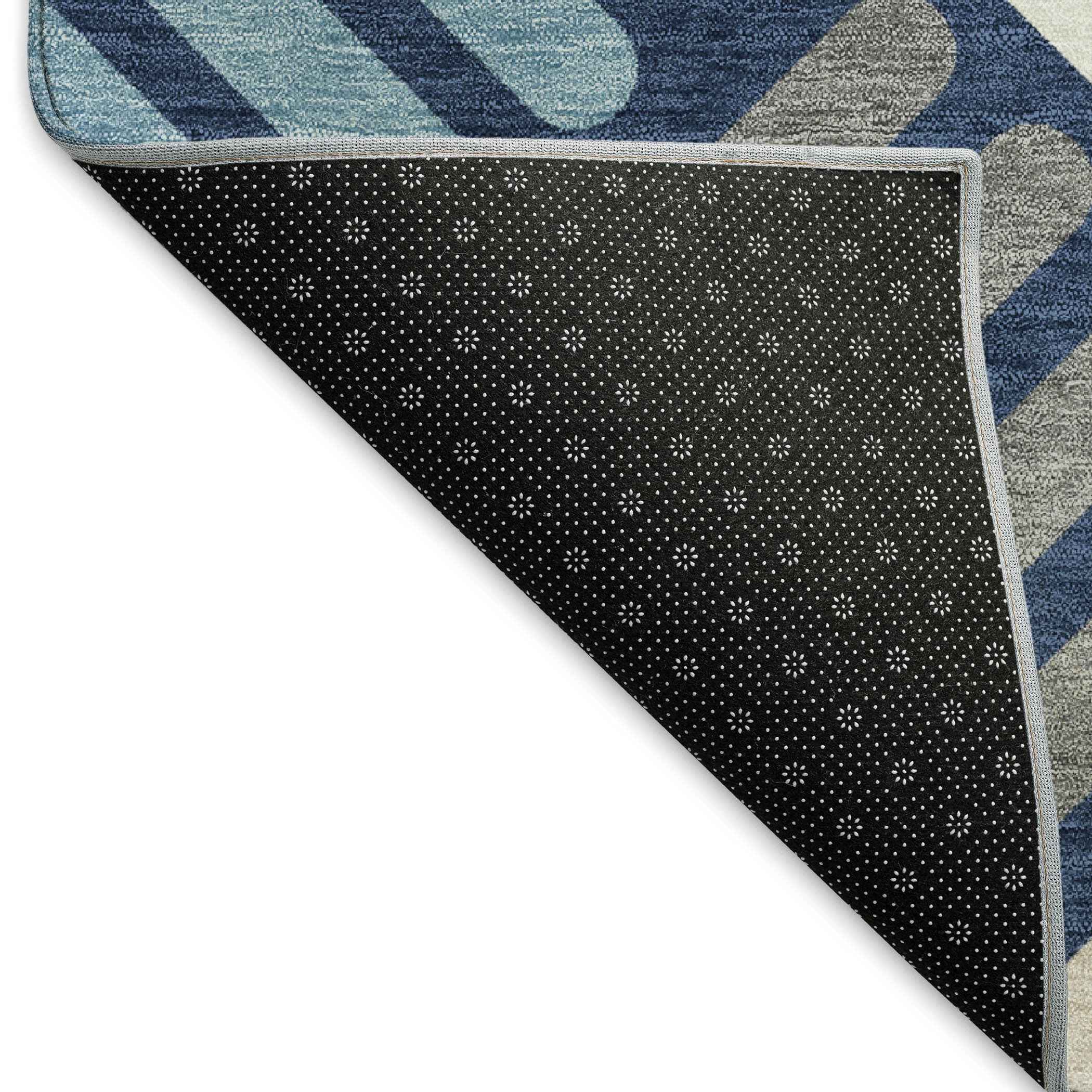 9' X 12' Navy Blue Ivory And Pewter Geometric Washable Indoor Outdoor Area Rug