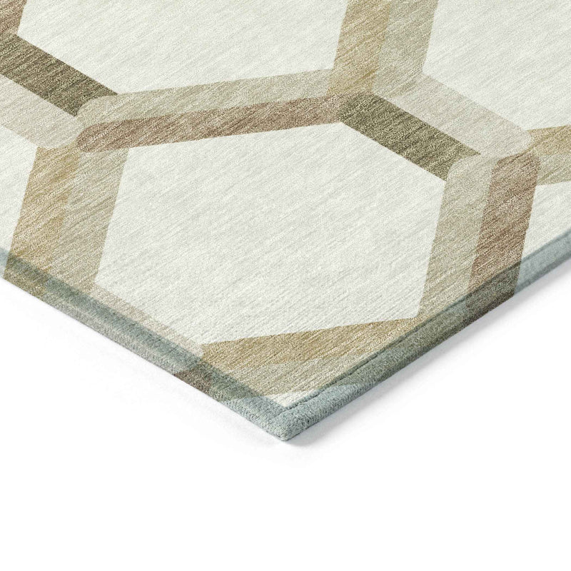 3' X 5' Ivory And Brown Geometric Washable Indoor Outdoor Area Rug