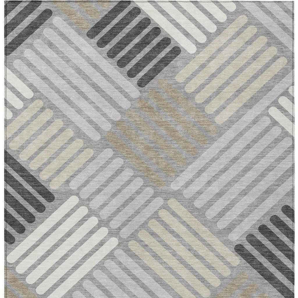 9' X 12' Gray Ivory And Tan Geometric Washable Indoor Outdoor Area Rug