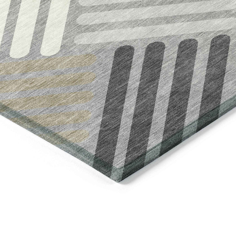 9' X 12' Gray Ivory And Tan Geometric Washable Indoor Outdoor Area Rug