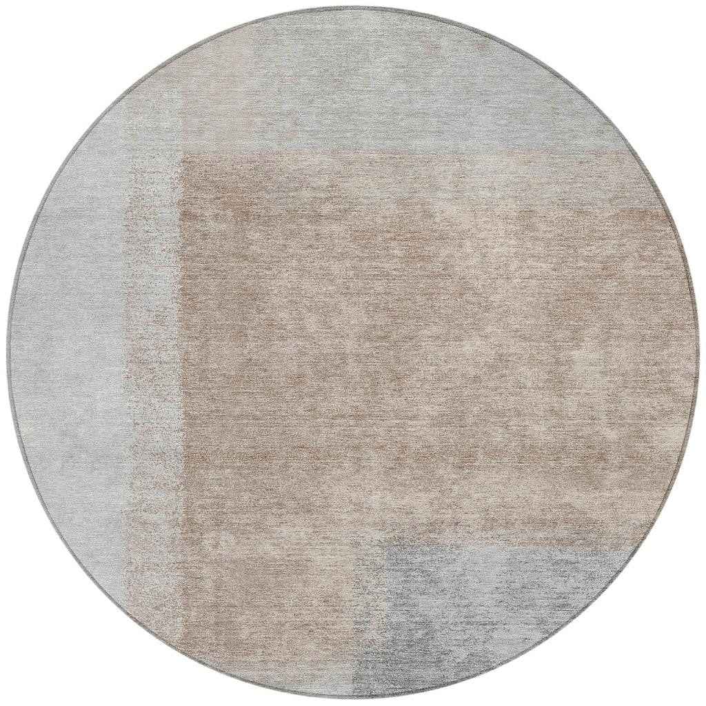 8' Taupe Ivory And Gray Round Abstract Washable Indoor Outdoor Area Rug
