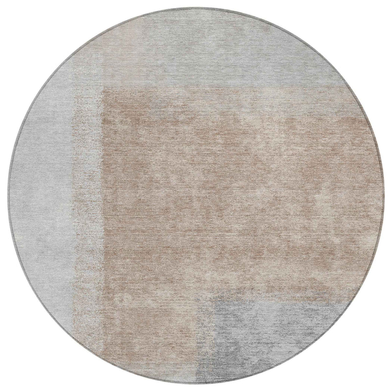 8' Taupe Ivory And Gray Round Abstract Washable Indoor Outdoor Area Rug