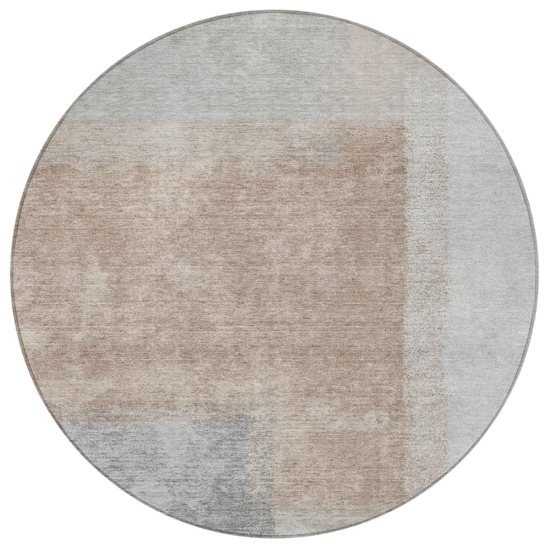 8' Taupe Ivory And Gray Round Abstract Washable Indoor Outdoor Area Rug