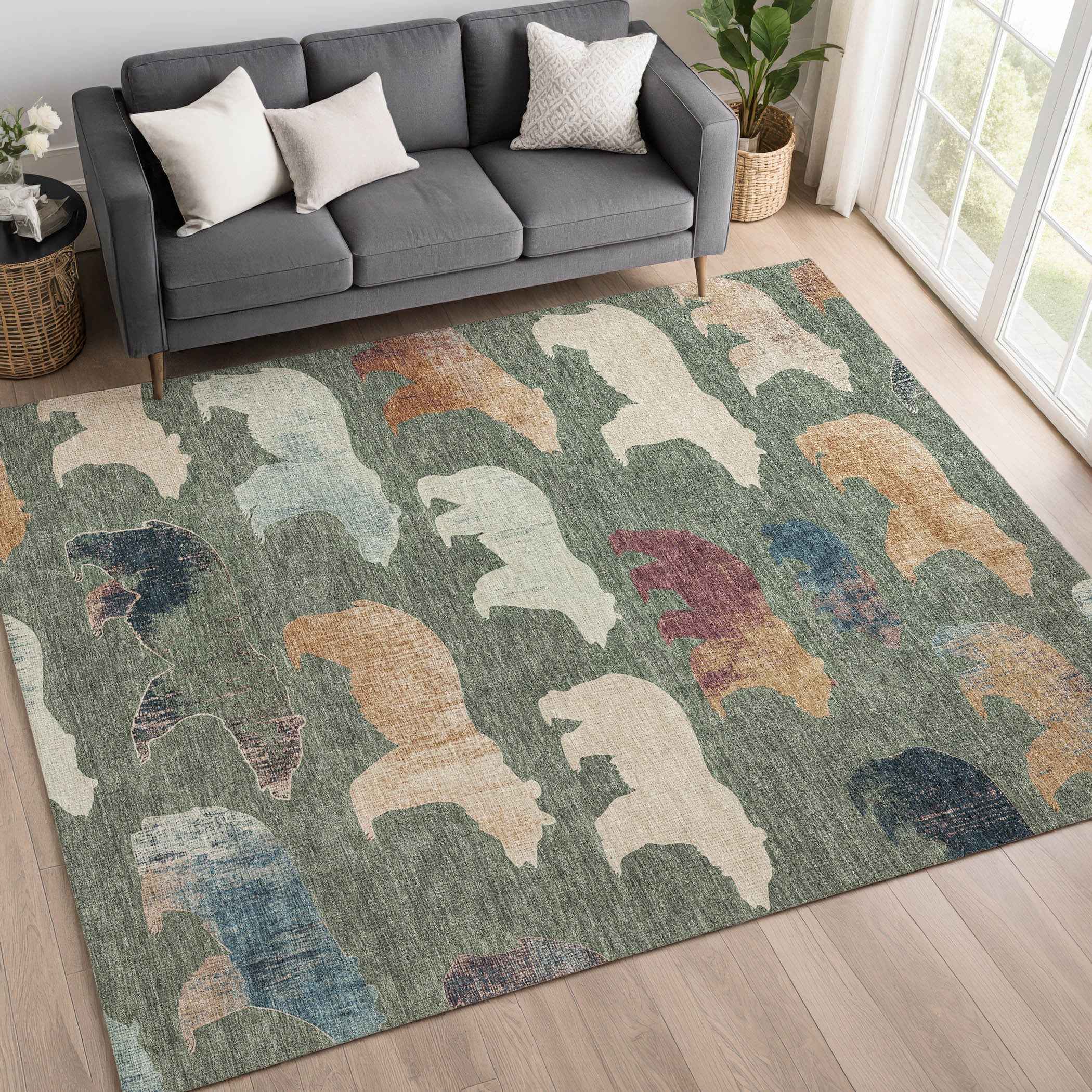 3' X 5' Green Ivory And Copper Animal Print Washable Indoor Outdoor Area Rug