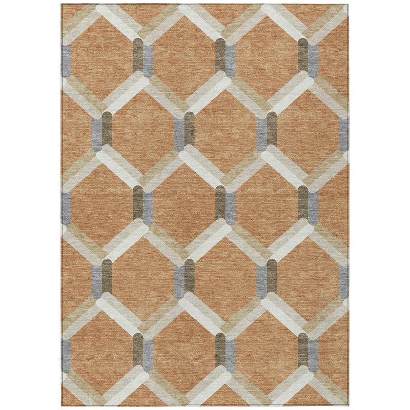 5' X 8' Copper Ivory And Gray Geometric Washable Indoor Outdoor Area Rug