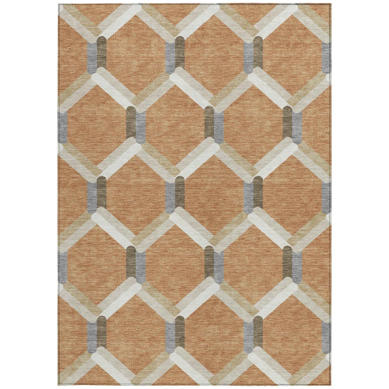 5' X 8' Copper Ivory And Gray Geometric Washable Indoor Outdoor Area Rug