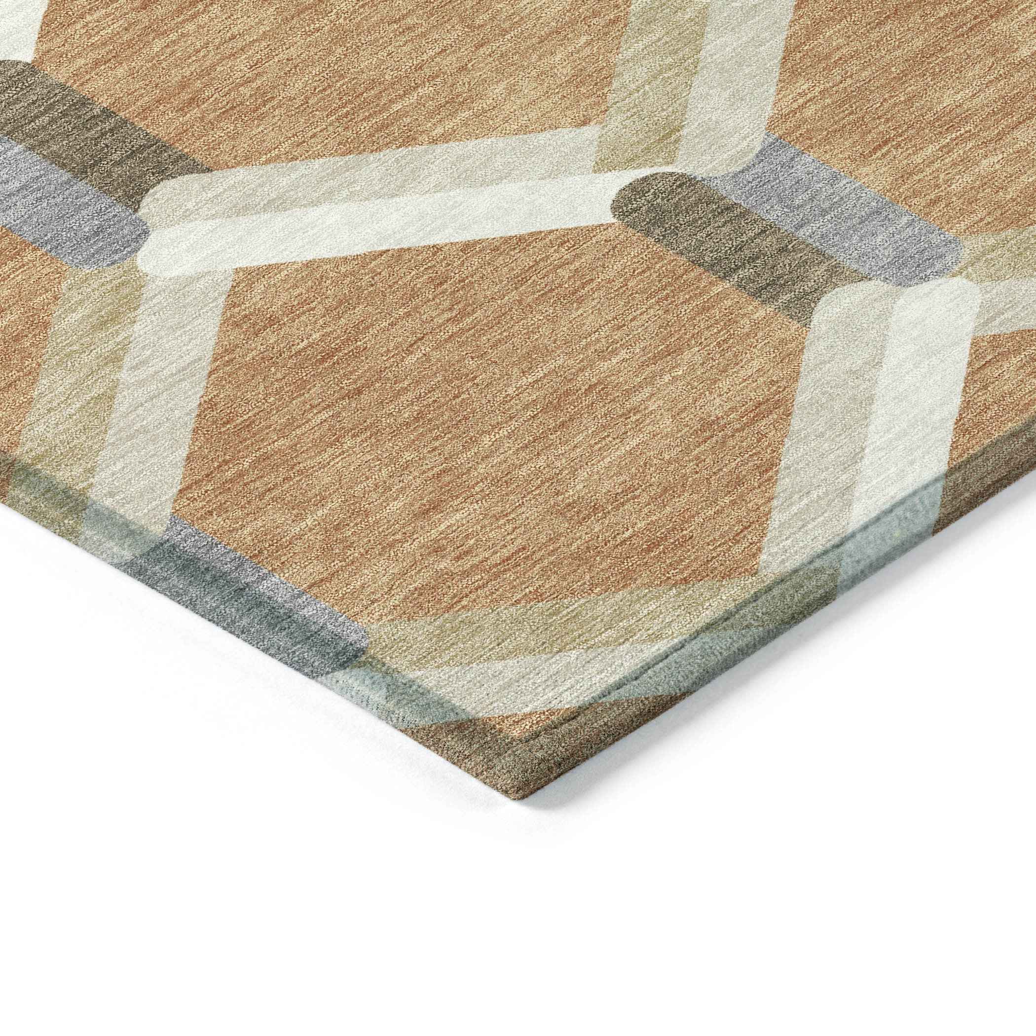 5' X 8' Copper Ivory And Gray Geometric Washable Indoor Outdoor Area Rug