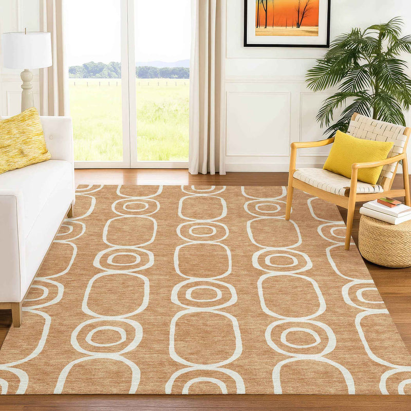 9' X 12' Rust And Ivory Geometric Washable Indoor Outdoor Area Rug
