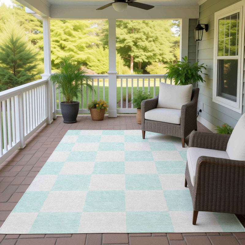 3' X 5' Mint Green And Ivory Geometric Washable Indoor Outdoor Area Rug