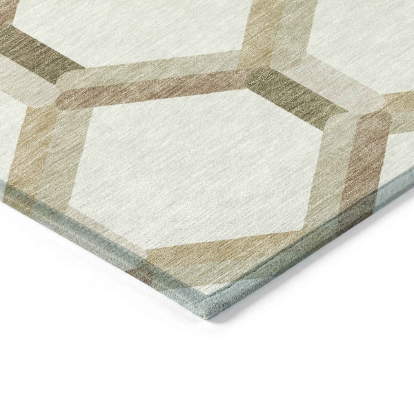 5' X 8' Ivory And Brown Geometric Washable Indoor Outdoor Area Rug