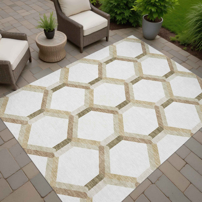5' X 8' Ivory And Brown Geometric Washable Indoor Outdoor Area Rug