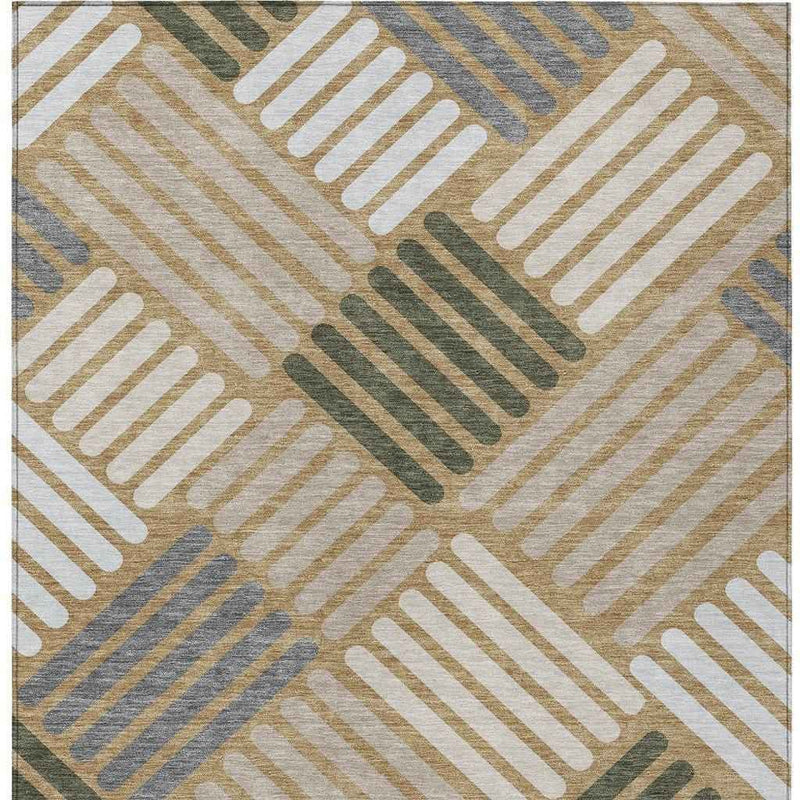 9' X 12' Gold Ivory And Charcoal Geometric Washable Indoor Outdoor Area Rug