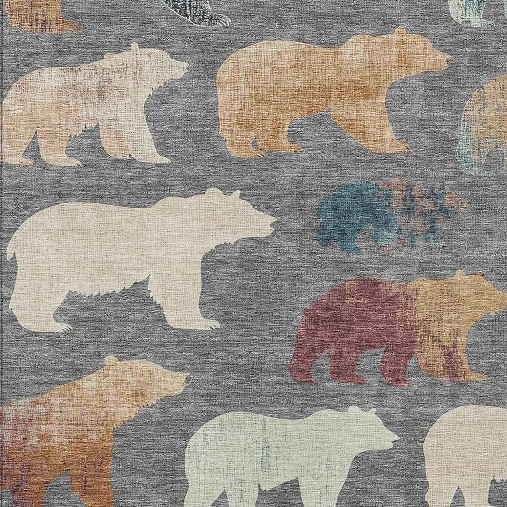9' X 12' Gray Ivory And Beige Animal Print Washable Indoor Outdoor Area Rug