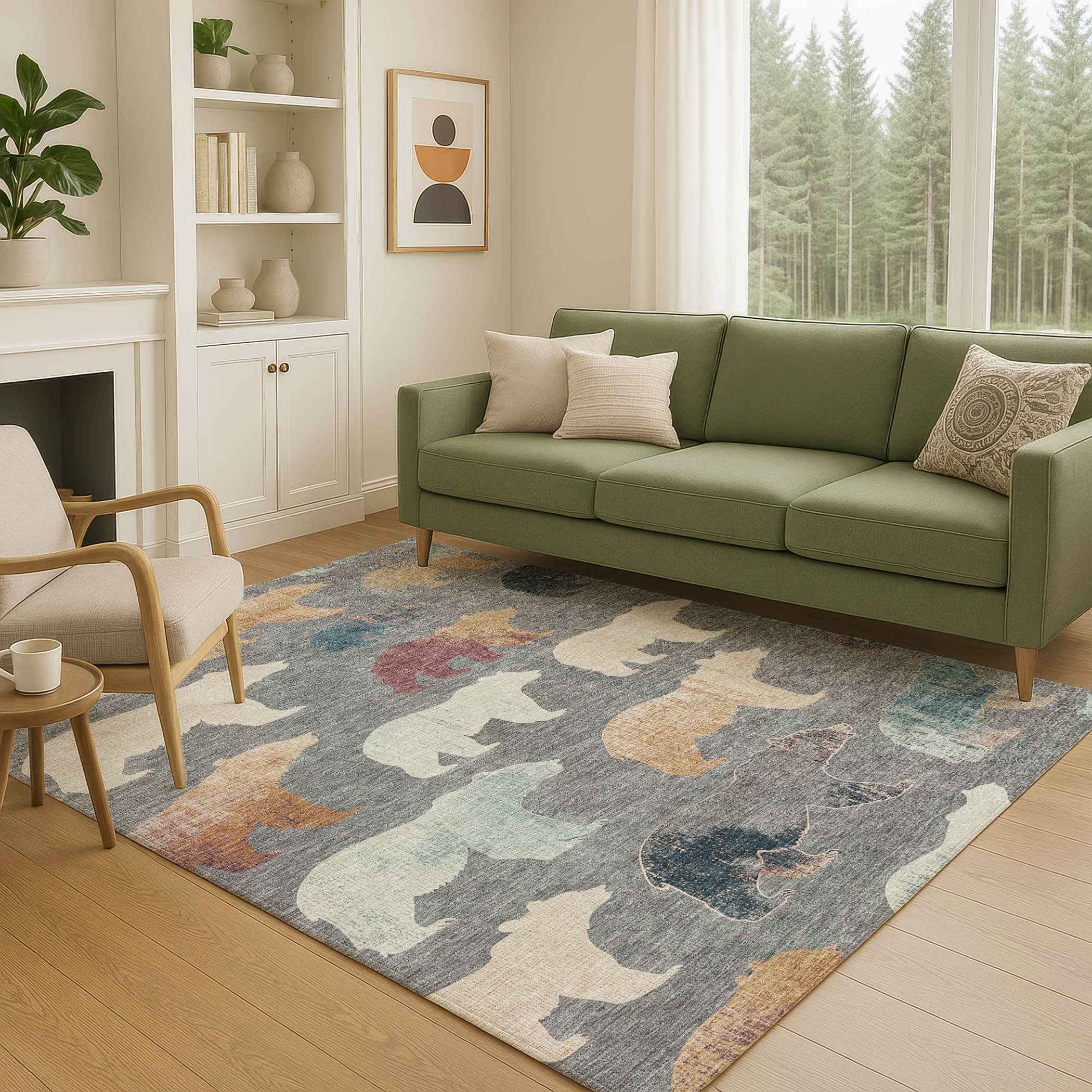 9' X 12' Gray Ivory And Beige Animal Print Washable Indoor Outdoor Area Rug