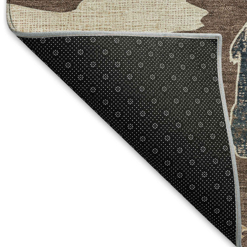 8' X 10' Chocolate Ivory And Blue Animal Print Washable Indoor Outdoor Area Rug