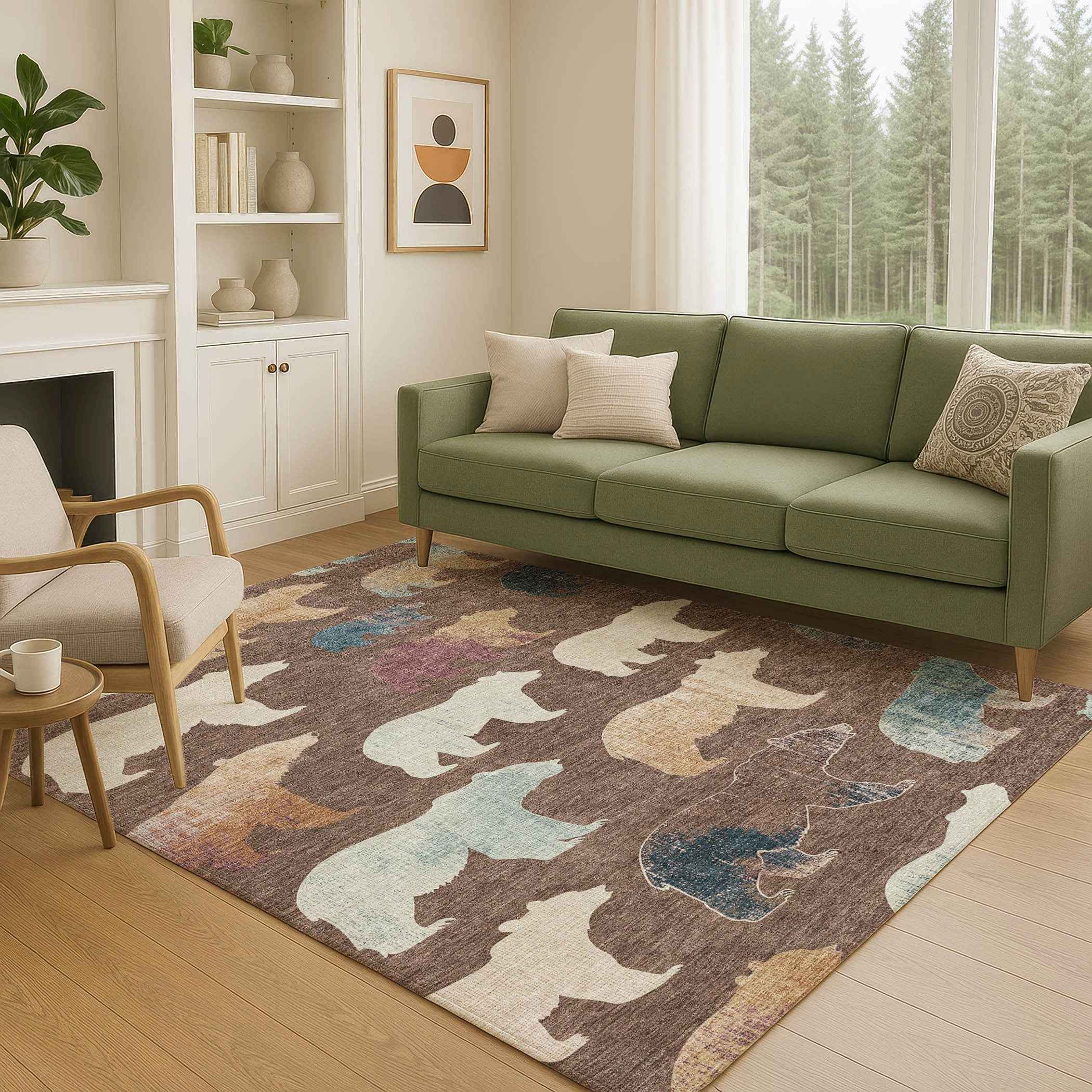 8' X 10' Chocolate Ivory And Blue Animal Print Washable Indoor Outdoor Area Rug