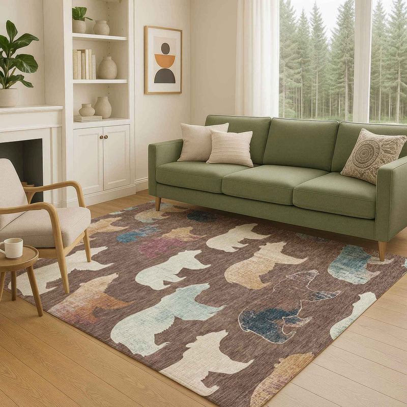 8' X 10' Chocolate Ivory And Blue Animal Print Washable Indoor Outdoor Area Rug