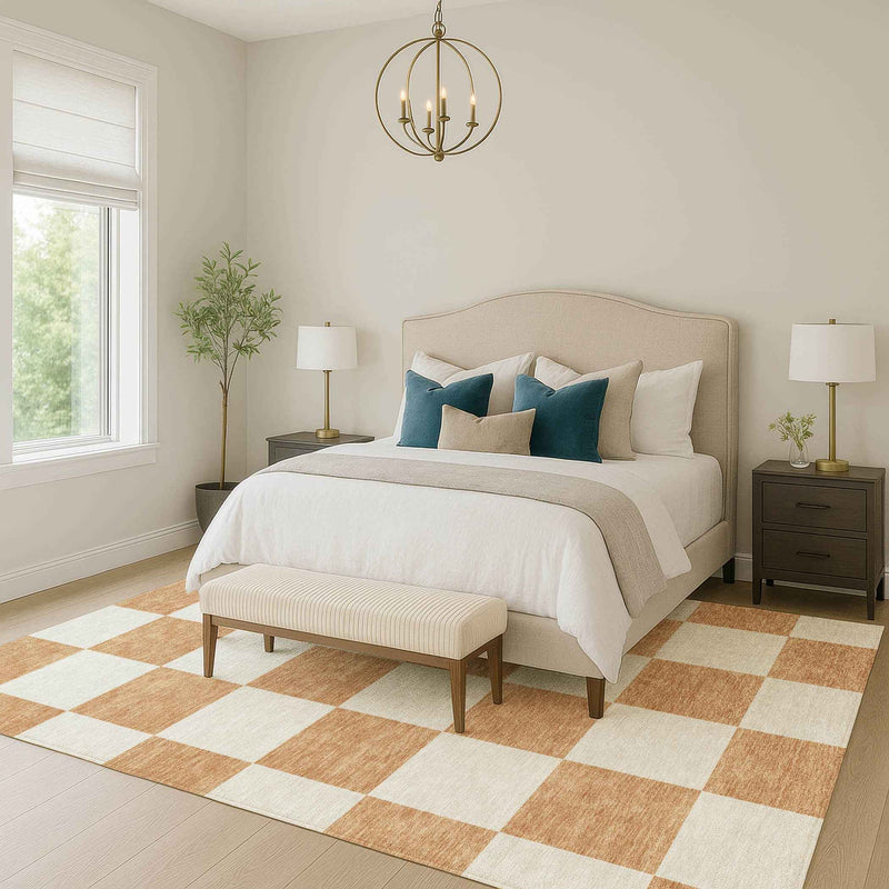 10' X 14' Copper And Ivory Geometric Washable Indoor Outdoor Area Rug