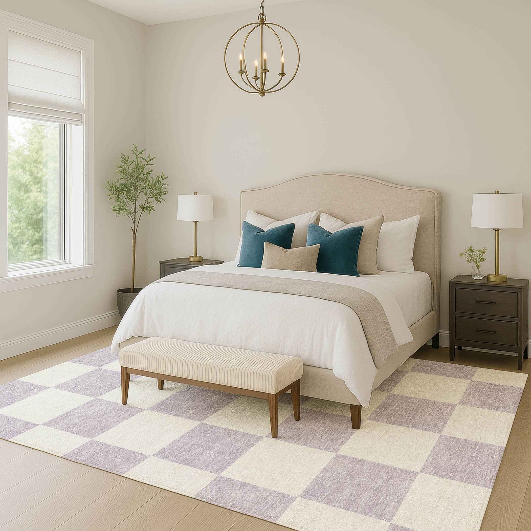 3' X 5' Lavender And Ivory Geometric Washable Indoor Outdoor Area Rug