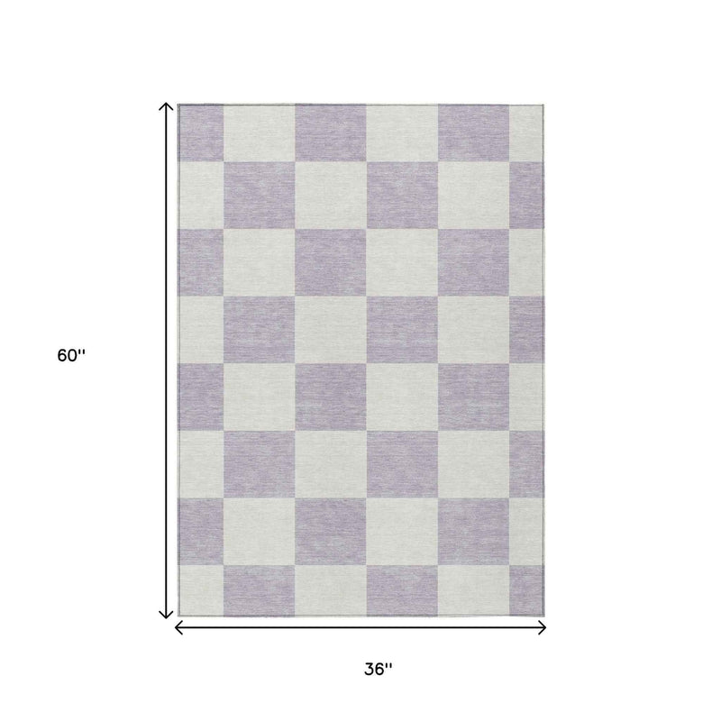 3' X 5' Lavender And Ivory Geometric Washable Indoor Outdoor Area Rug