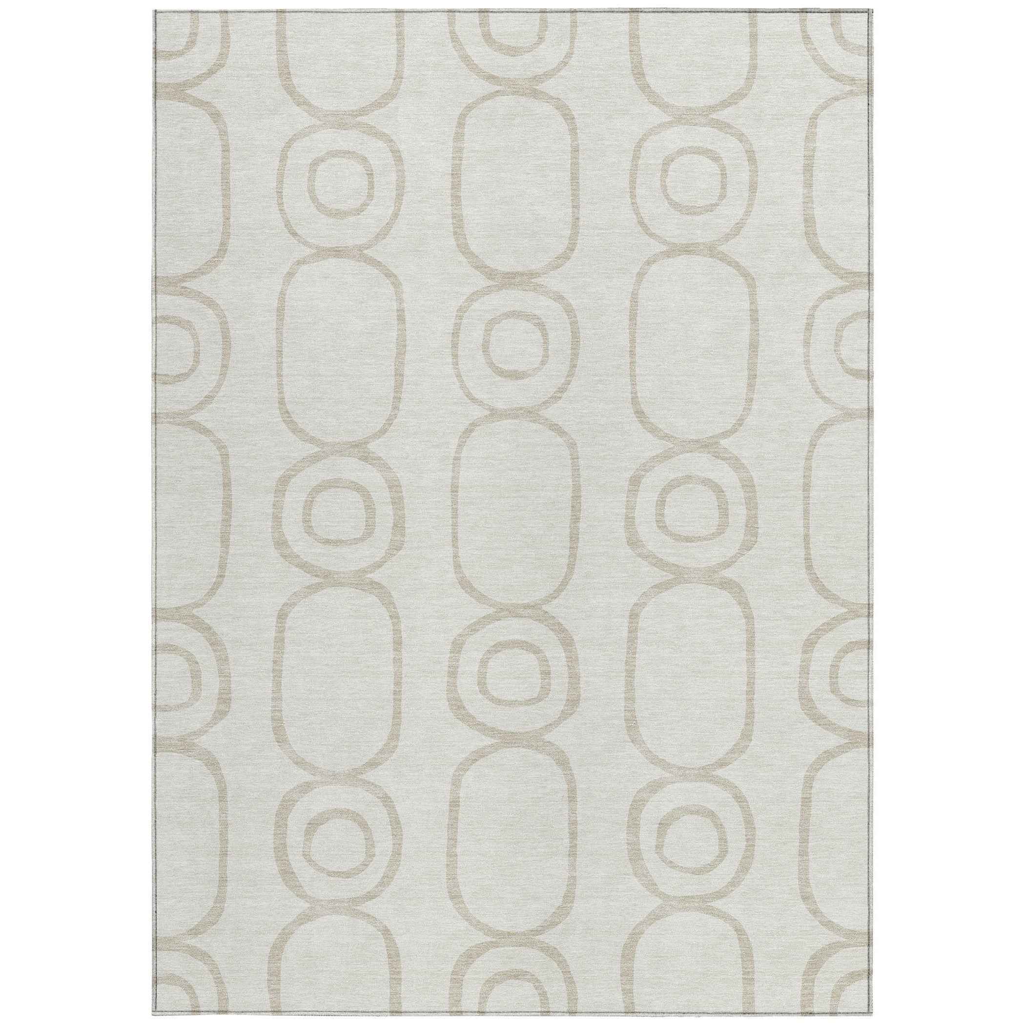 8' X 10' Ivory And Beige Geometric Washable Indoor Outdoor Area Rug