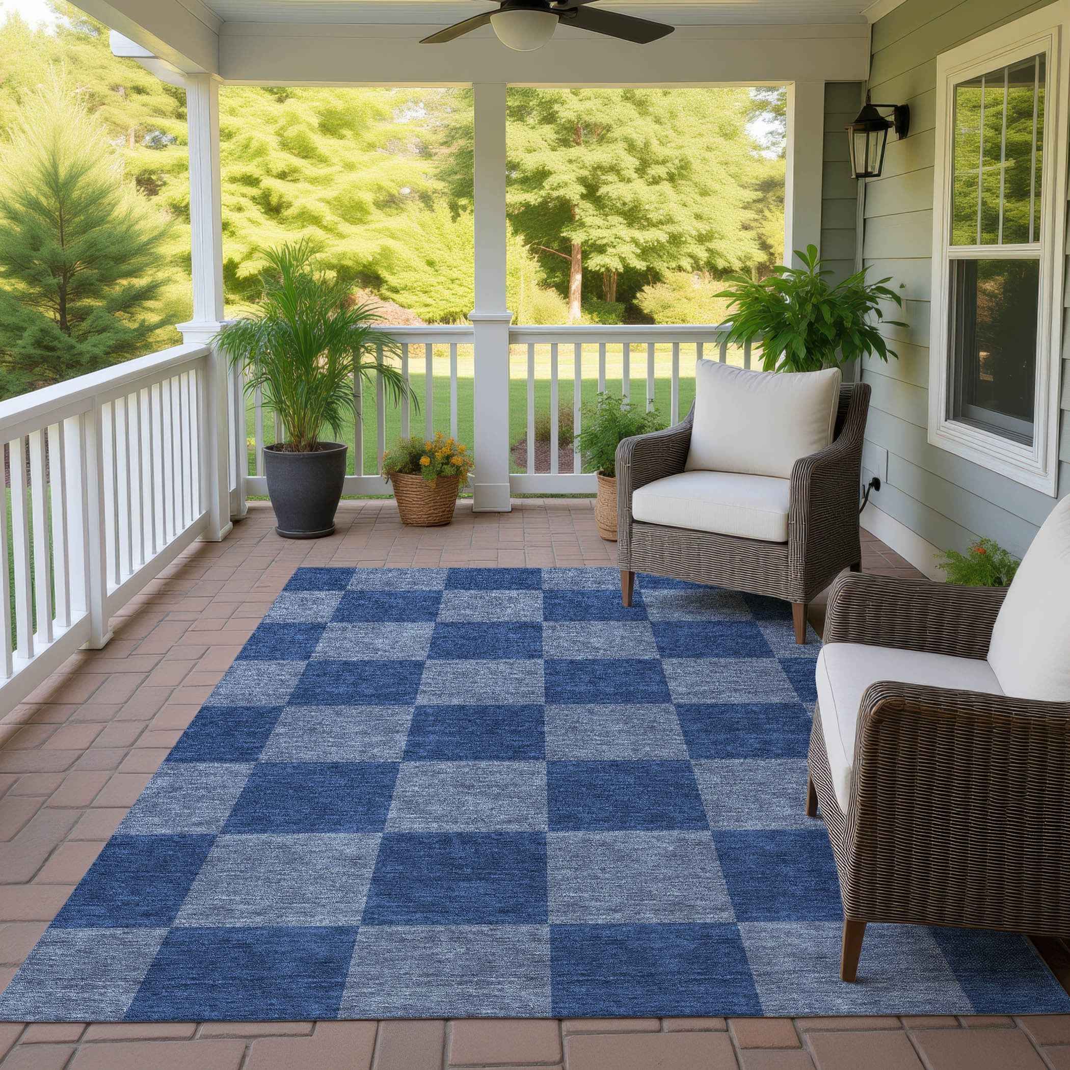 3' X 5' Blue And Gray Geometric Washable Indoor Outdoor Area Rug