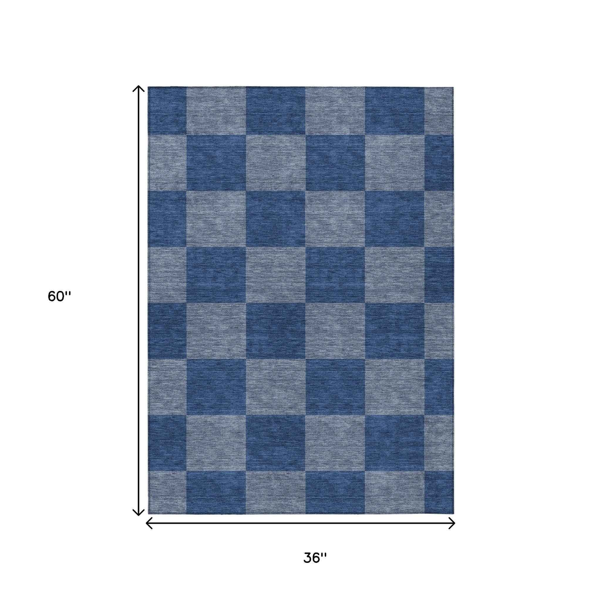 3' X 5' Blue And Gray Geometric Washable Indoor Outdoor Area Rug