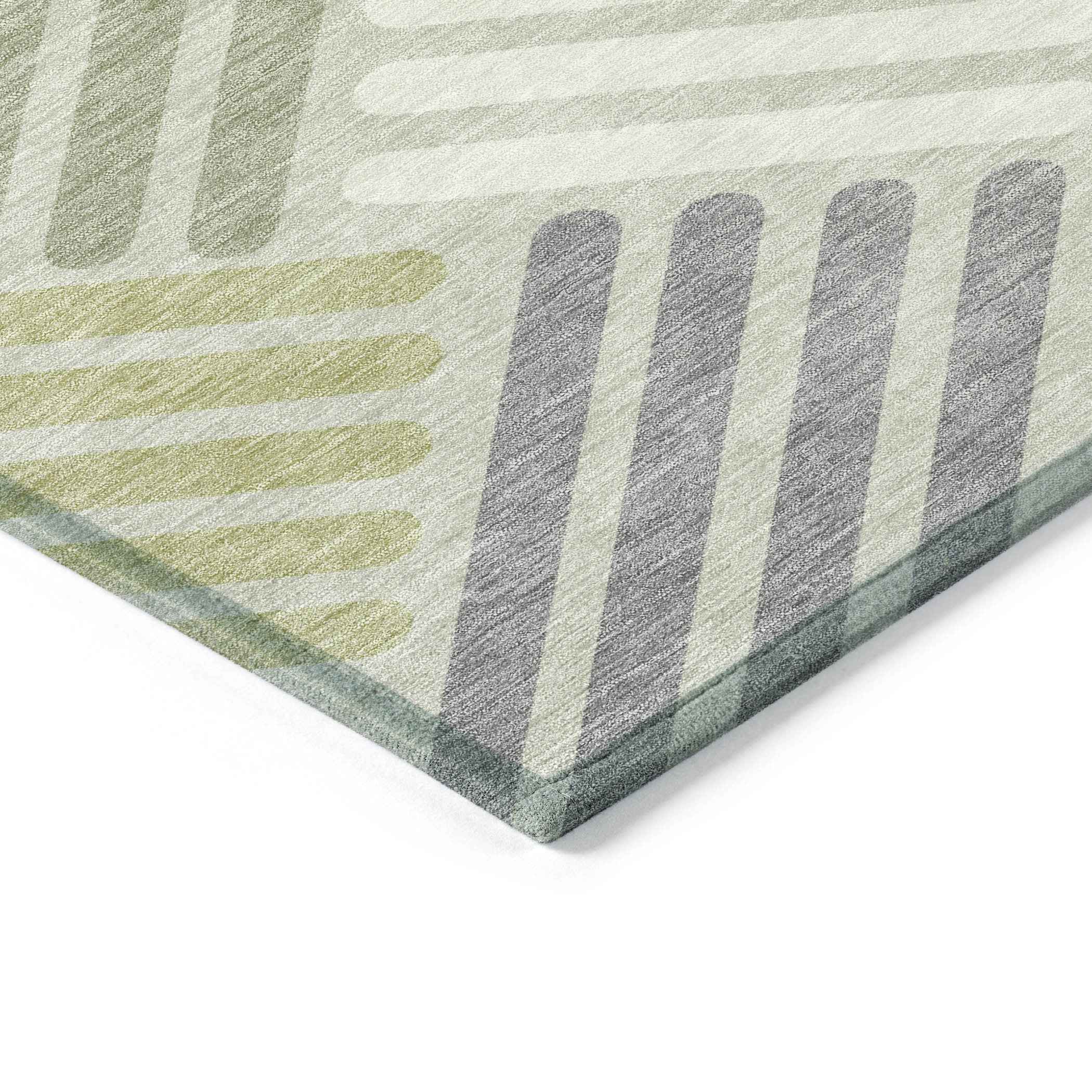 10' X 14' Artichoke Green Ivory And Gray Geometric Washable Indoor Outdoor Area Rug