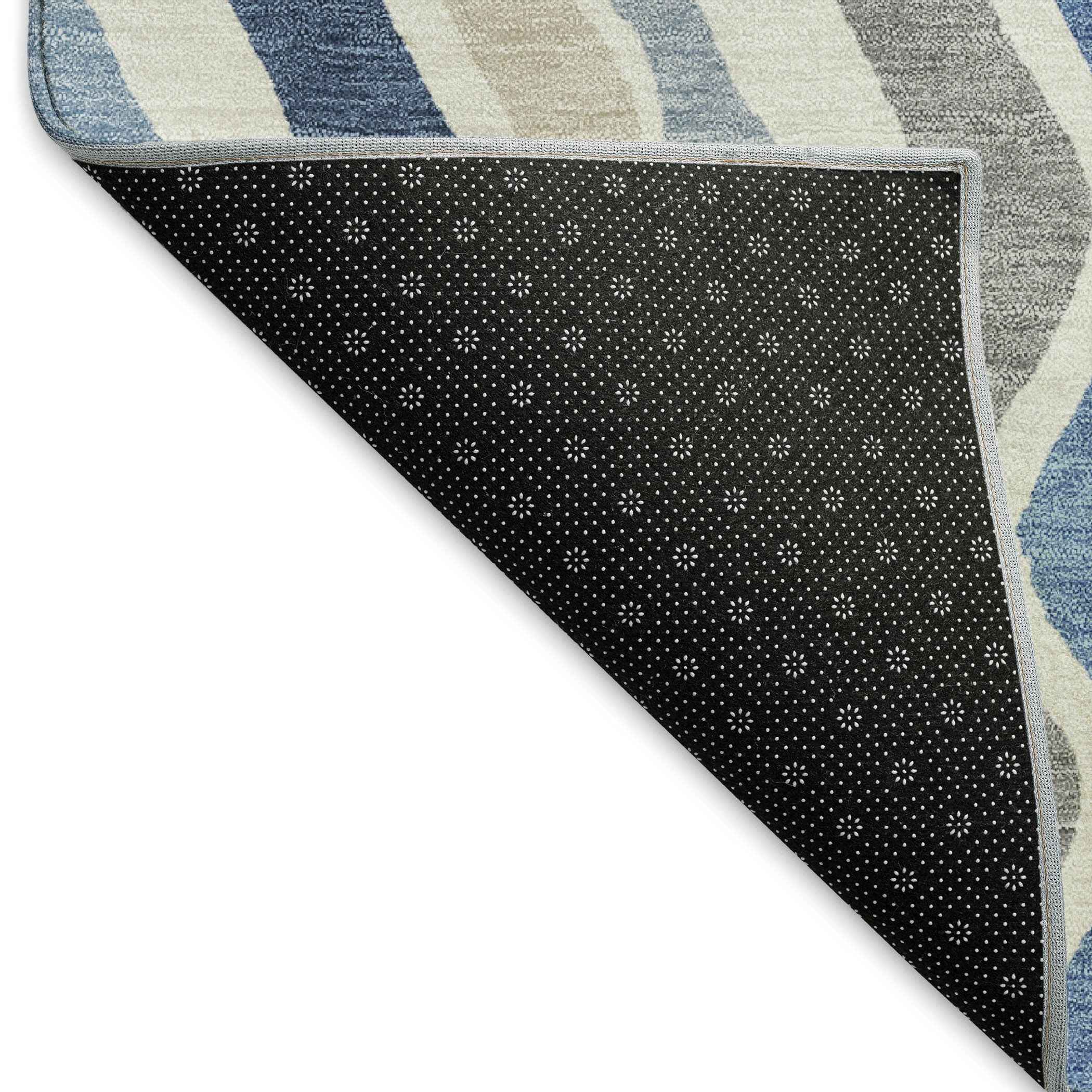 10' X 14' Blue Khaki And Ivory Striped Washable Indoor Outdoor Area Rug