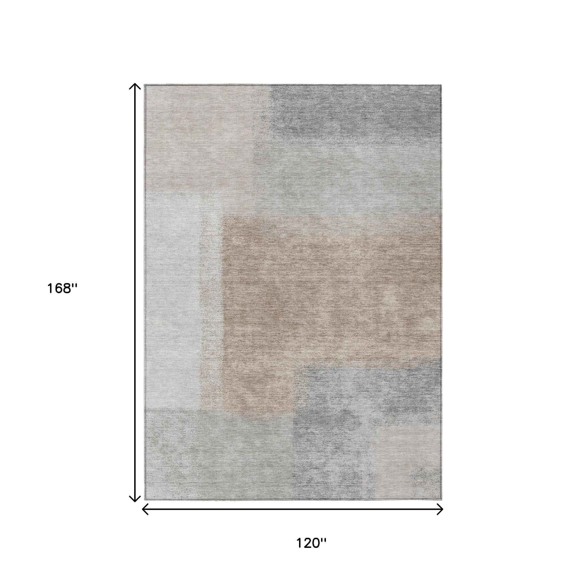 10' X 14' Taupe Ivory And Gray Abstract Washable Indoor Outdoor Area Rug