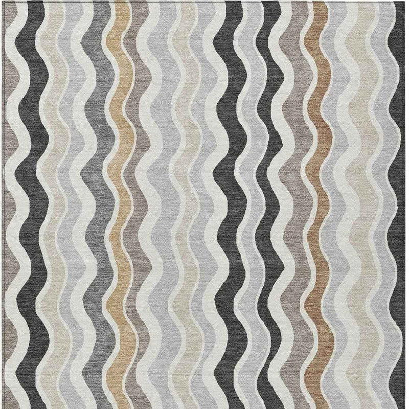 10' X 14' Charcoal Ivory And Gray Striped Washable Indoor Outdoor Area Rug