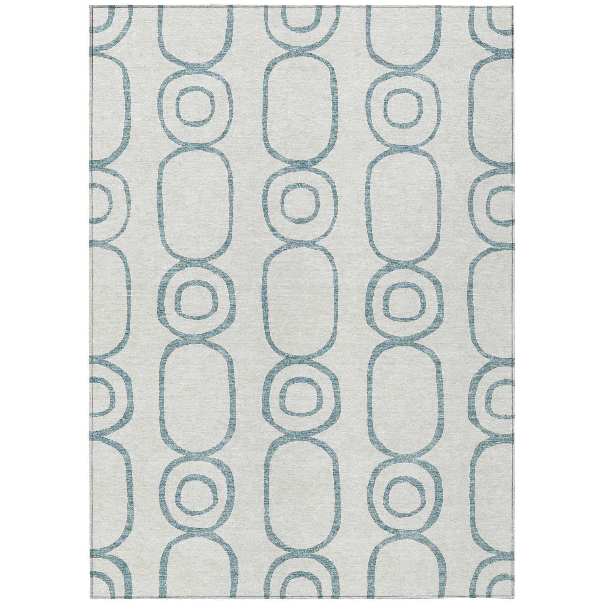 9' X 12' Teal Blue And Ivory Geometric Washable Indoor Outdoor Area Rug