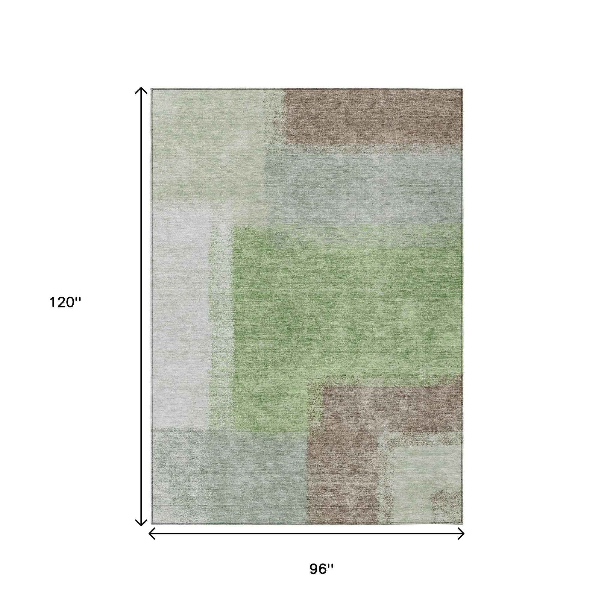 8' X 10' Artichoke Green Ivory And Brown Abstract Washable Indoor Outdoor Area Rug