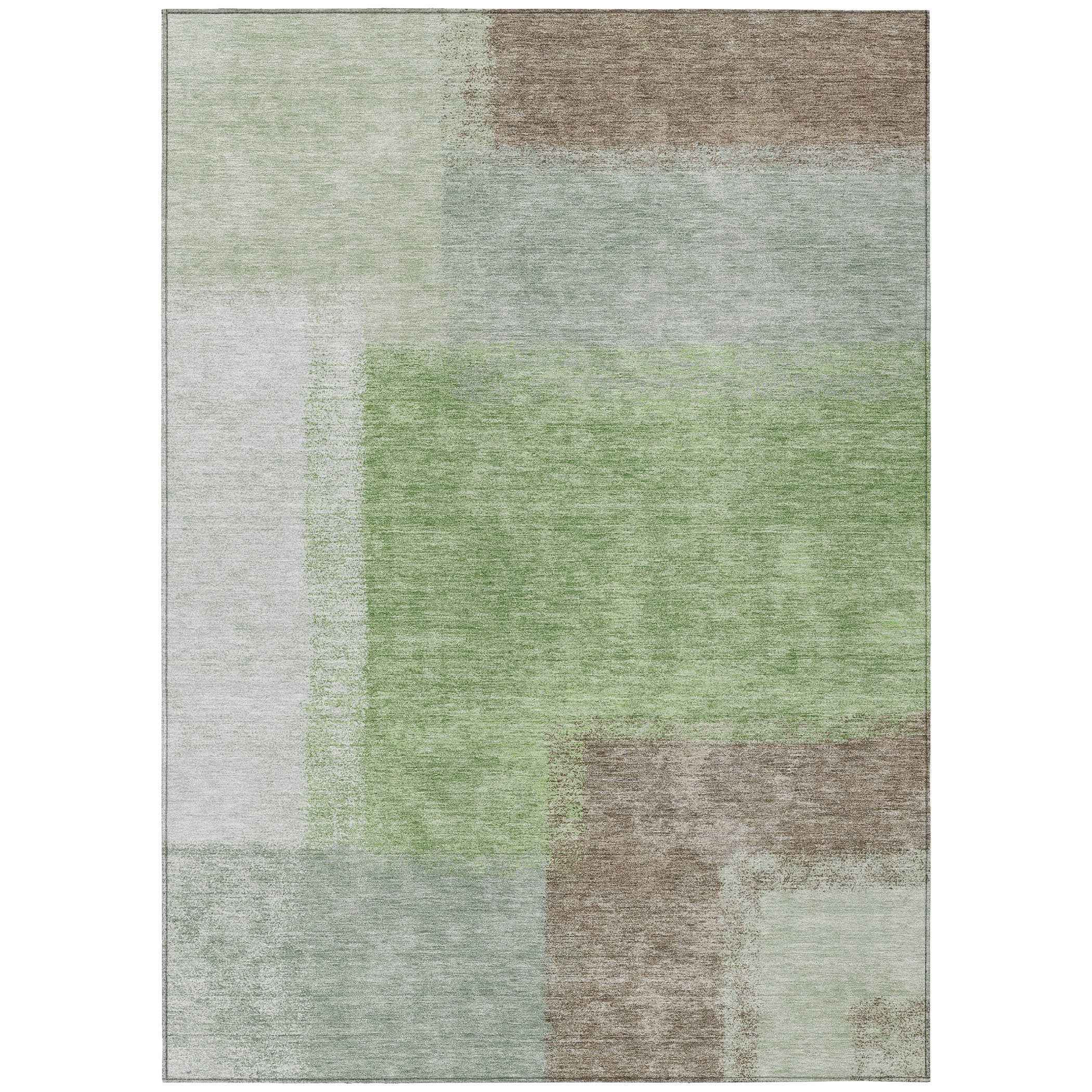 8' X 10' Artichoke Green Ivory And Brown Abstract Washable Indoor Outdoor Area Rug