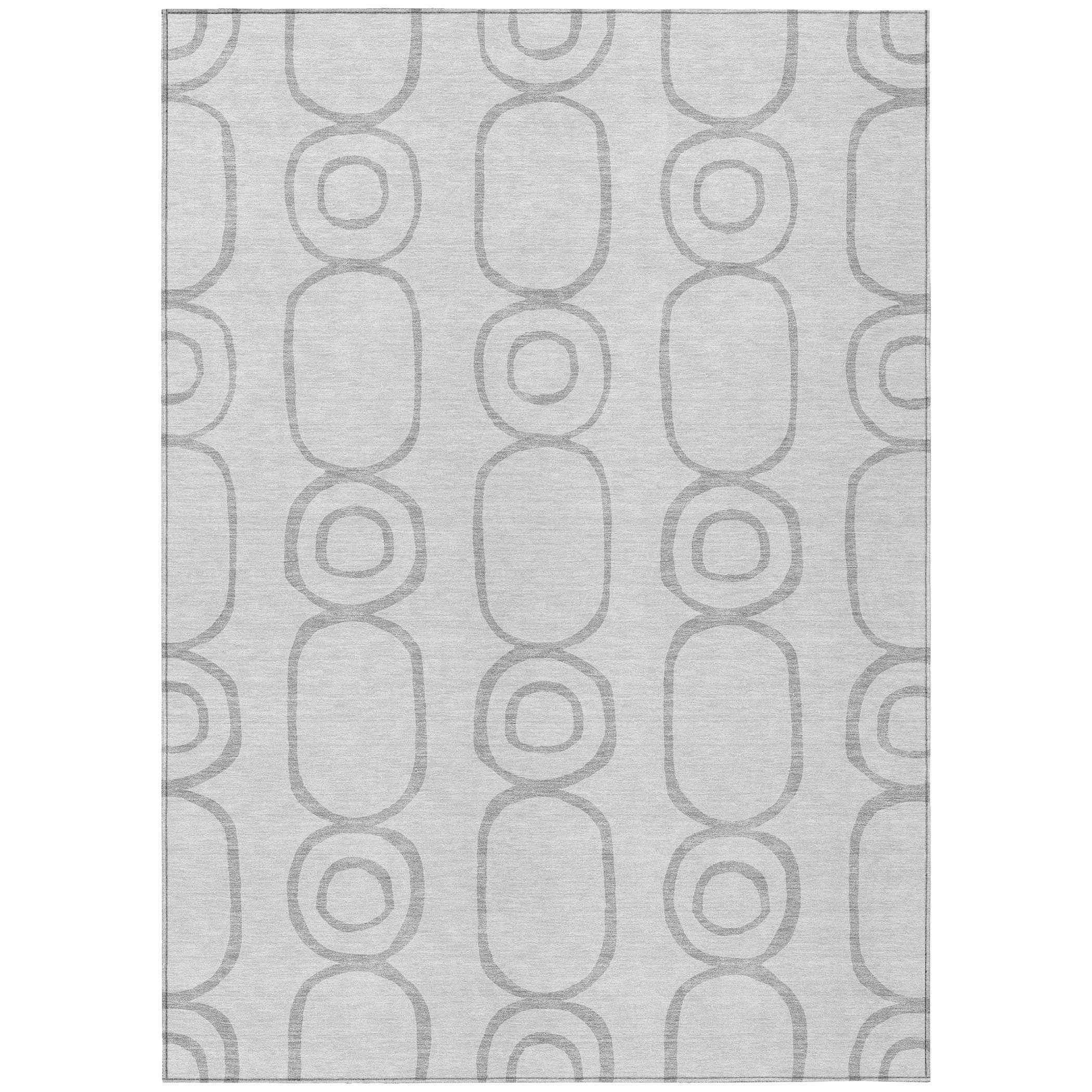 5' X 8' Silver And Gray Geometric Washable Indoor Outdoor Area Rug