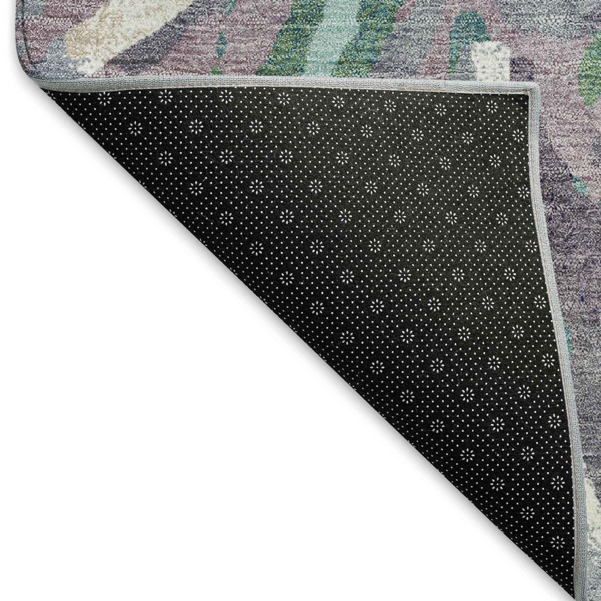 5' X 8' Lavender Gray And Ivory Floral Washable Indoor Outdoor Area Rug