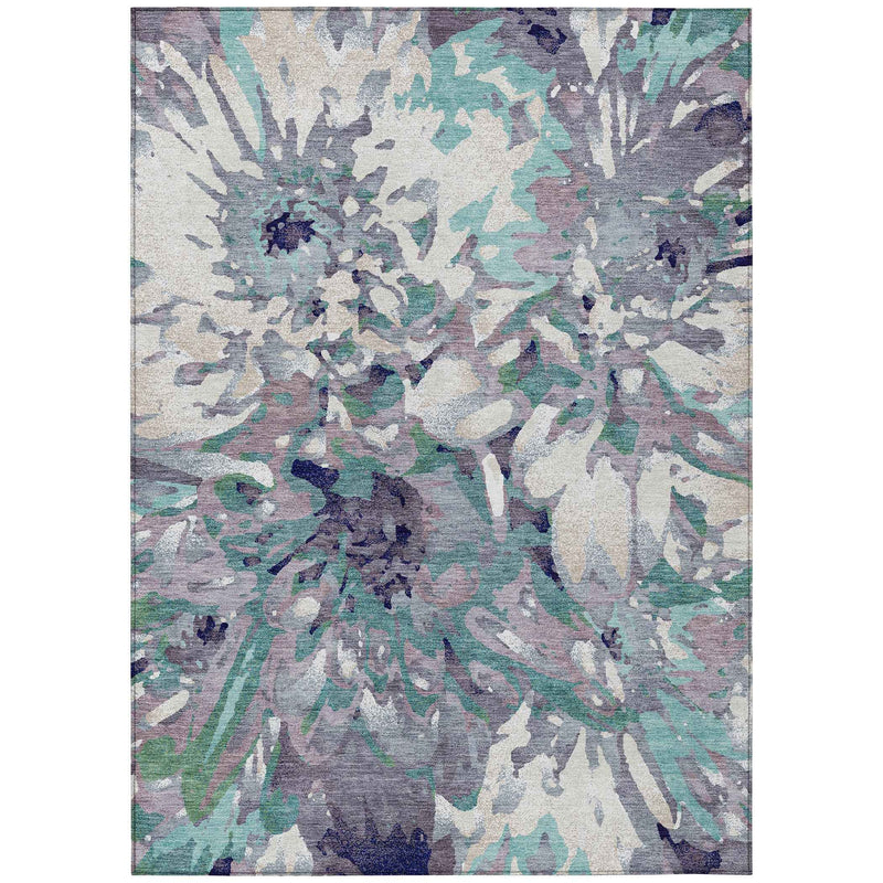 5' X 8' Lavender Gray And Ivory Floral Washable Indoor Outdoor Area Rug