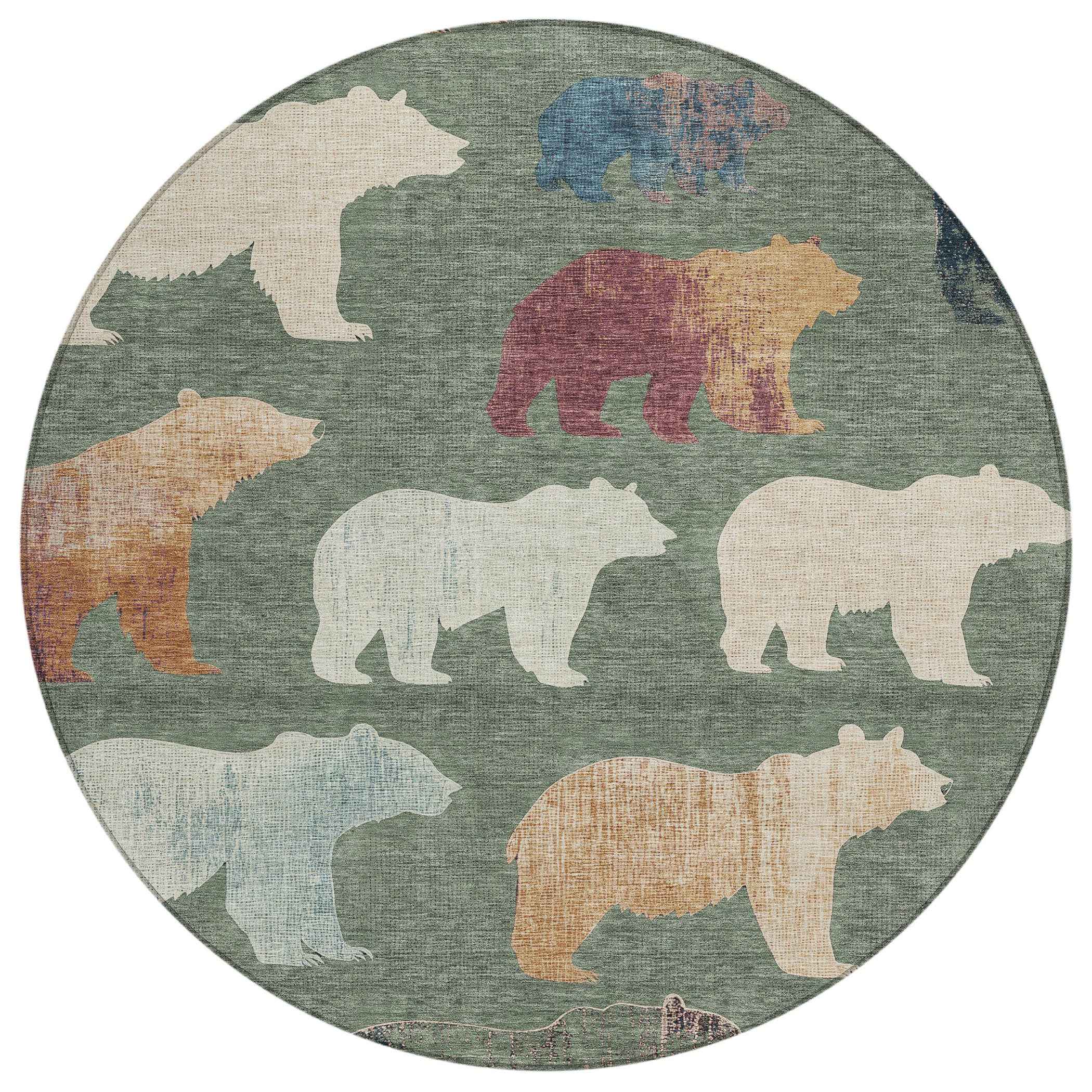 8' Green Ivory And Copper Round Animal Print Washable Indoor Outdoor Area Rug