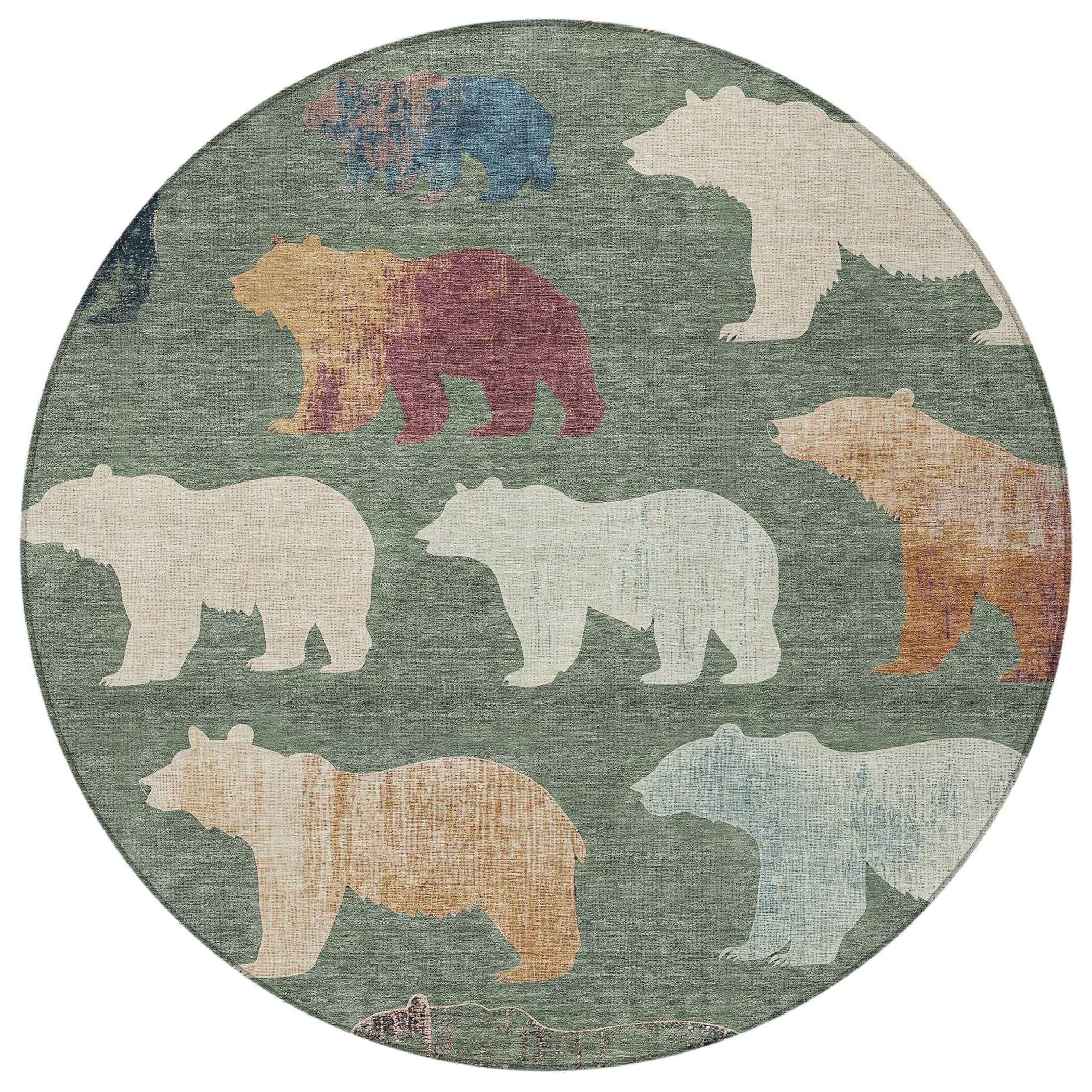 8' Green Ivory And Copper Round Animal Print Washable Indoor Outdoor Area Rug