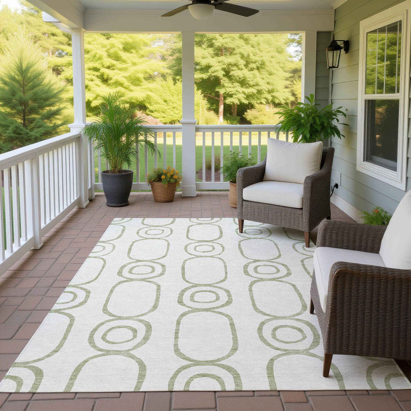 5' X 8' Artichoke Green And Ivory Geometric Washable Indoor Outdoor Area Rug