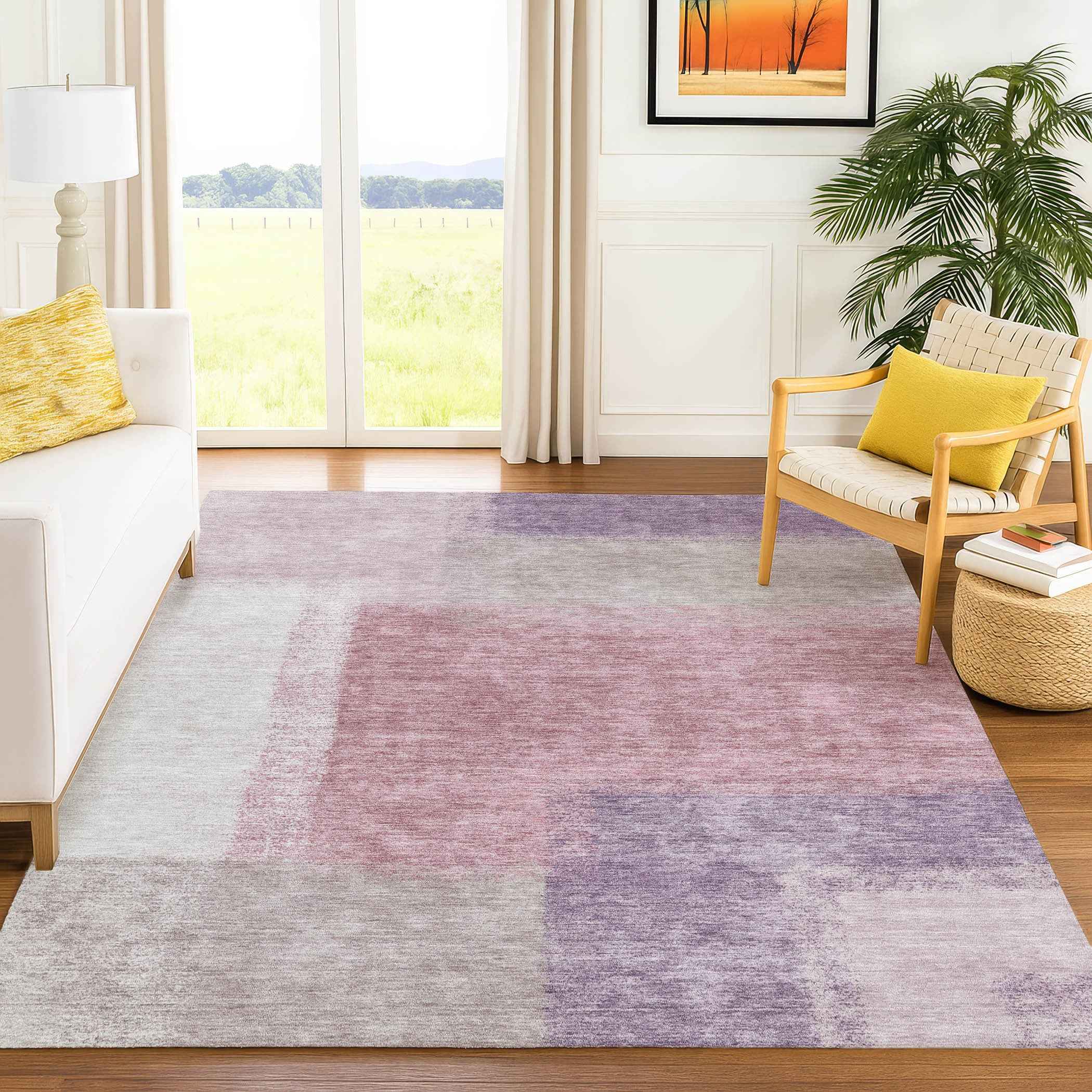 5' X 8' Blush Ivory And Gray Abstract Washable Indoor Outdoor Area Rug