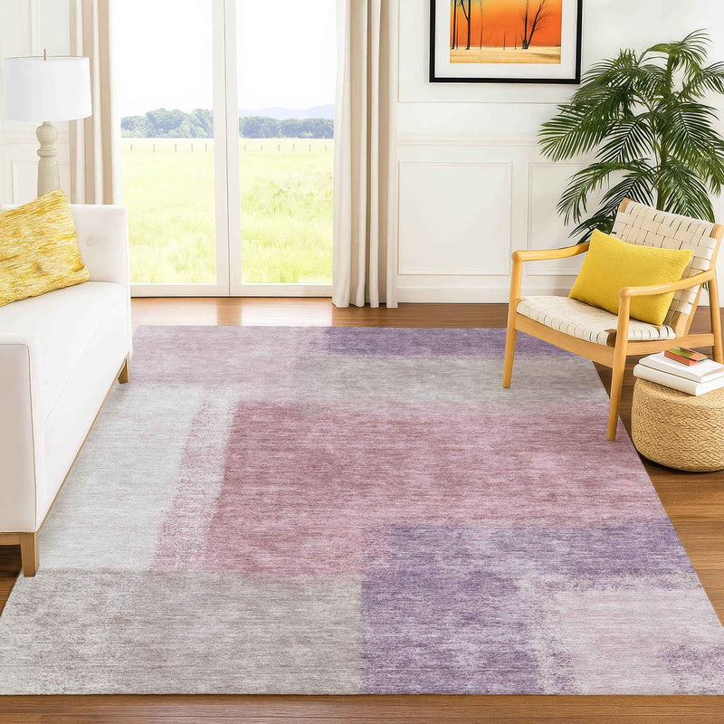 5' X 8' Blush Ivory And Gray Abstract Washable Indoor Outdoor Area Rug