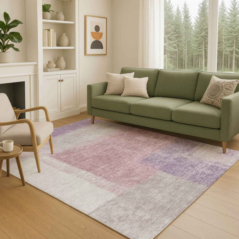 5' X 8' Blush Ivory And Gray Abstract Washable Indoor Outdoor Area Rug