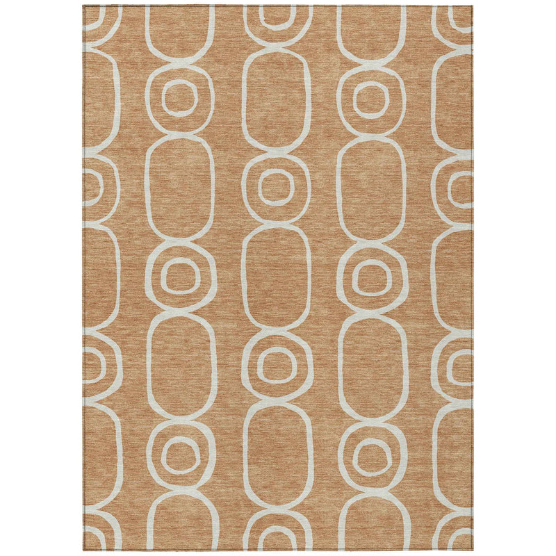 5' X 8' Rust And Ivory Geometric Washable Indoor Outdoor Area Rug
