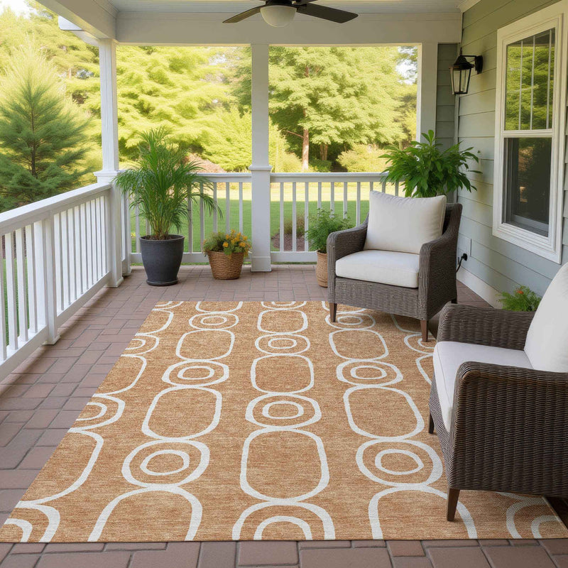 5' X 8' Rust And Ivory Geometric Washable Indoor Outdoor Area Rug