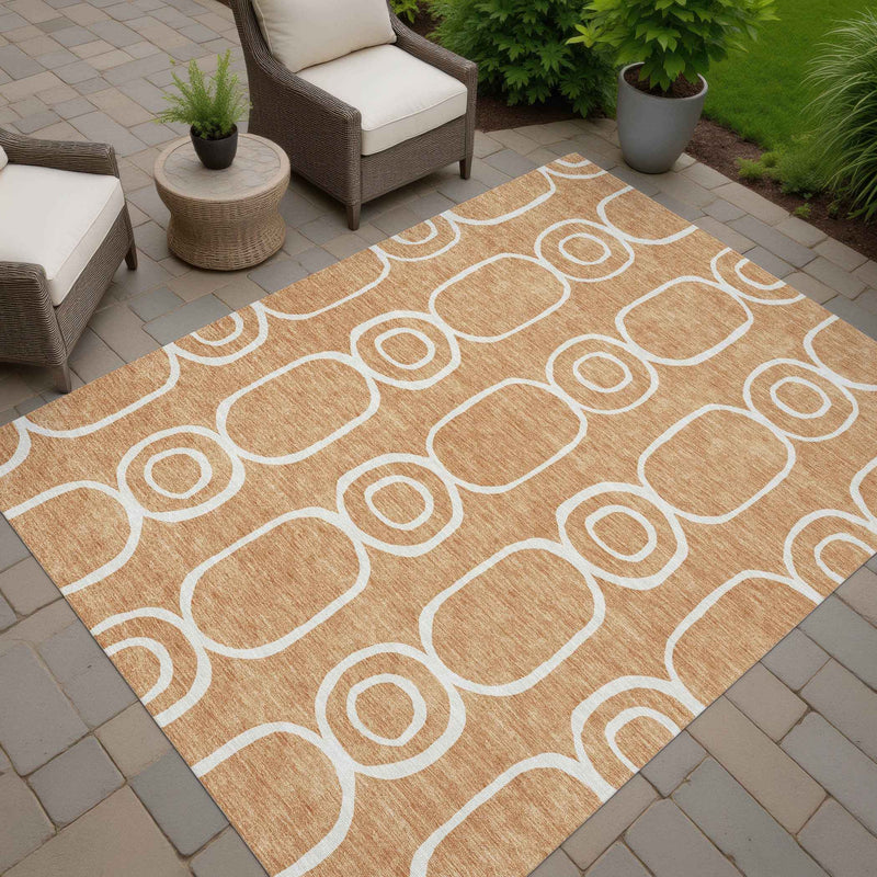 5' X 8' Rust And Ivory Geometric Washable Indoor Outdoor Area Rug